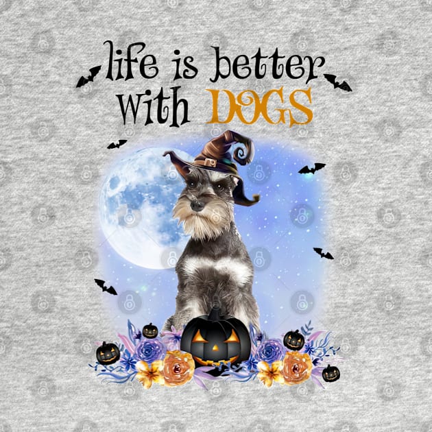 Grey Miniature Schnauzer Witch Hat Life Is Better With Dogs by cyberpunk art